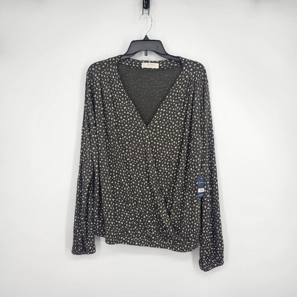 Lucky Brand Women's Floral Print V Neck Long Sleeve Wrap Top Black Size XL NWT - Picture 3 of 7